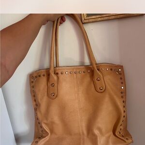 Premium Tan Studded Leather Tote Bag - Stylish Everyday Carry